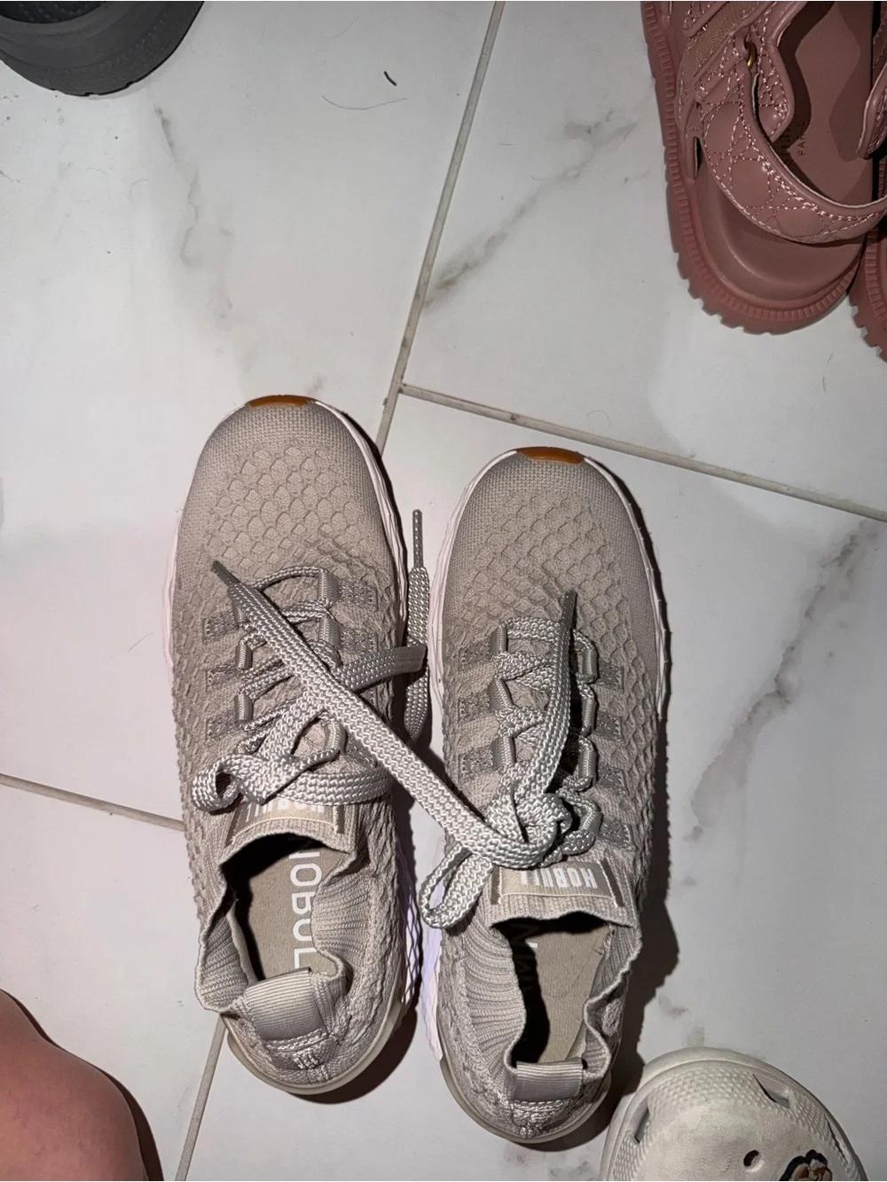 NOBULL Beige Knit Sneakers with Orange Outsoles